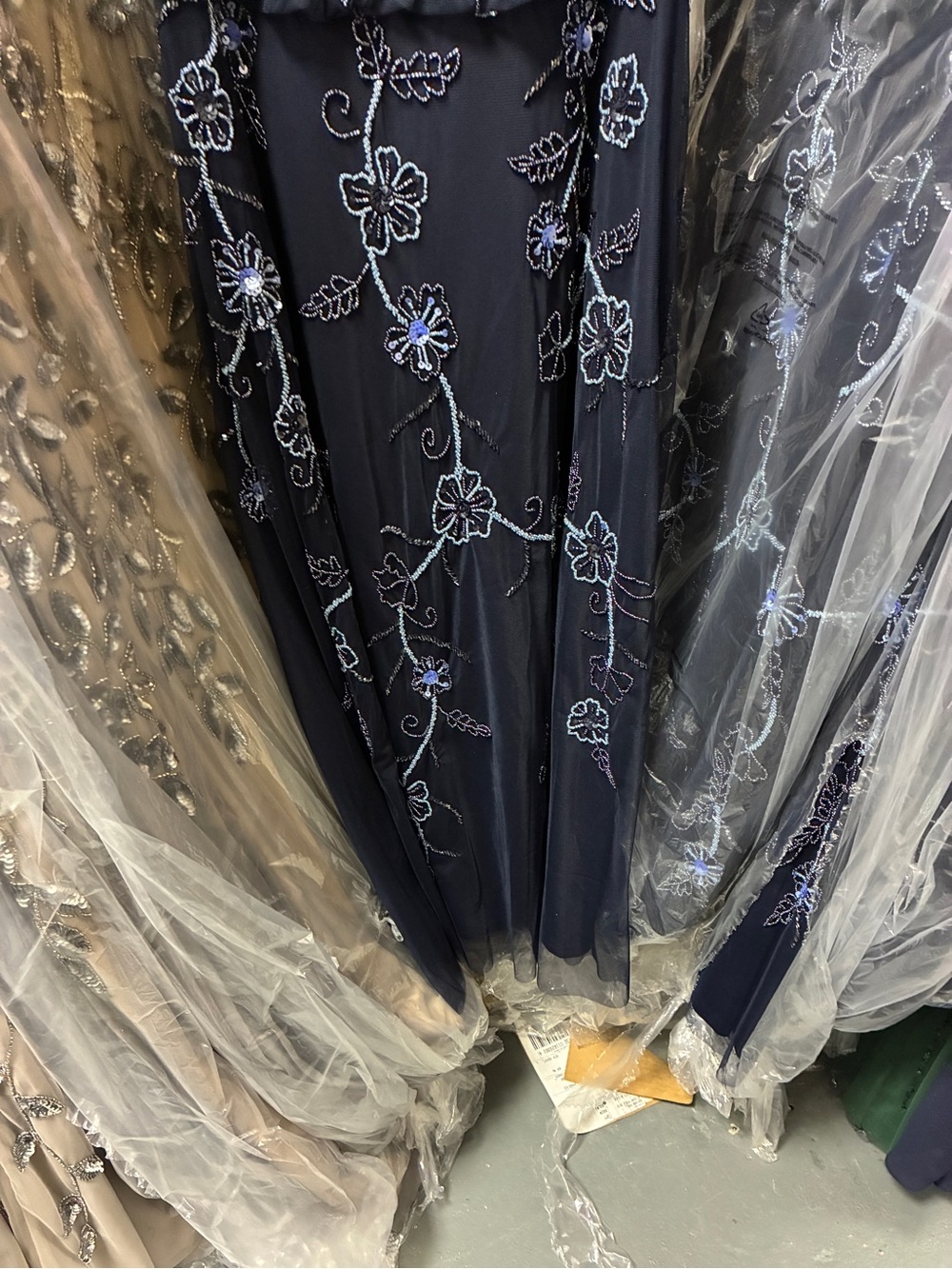 Adrianna Papell Midnight Blue Multi Beaded Floral Midi Dress NWT Size 14 Formal - Picture 14 of 15